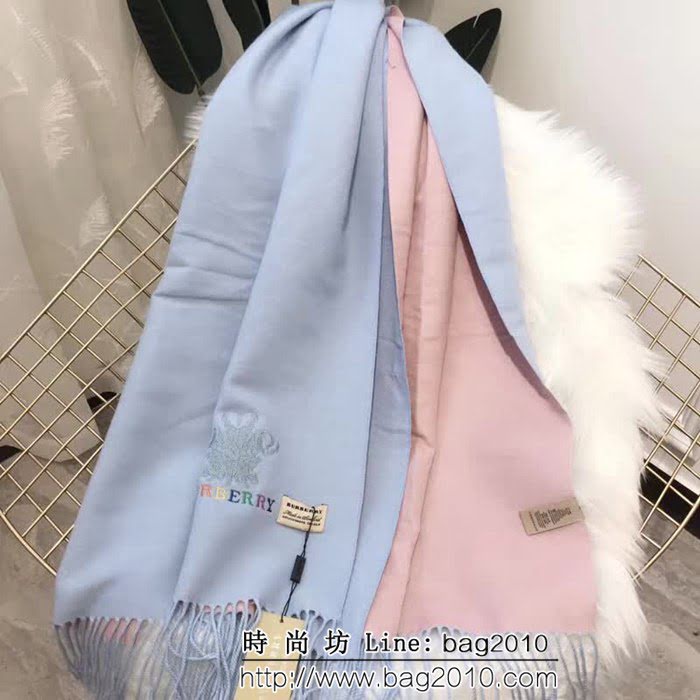 BURBERRY巴寶莉 2018新款 雙色雙面彩色刺繡羊絨圍巾 LLWJ6273